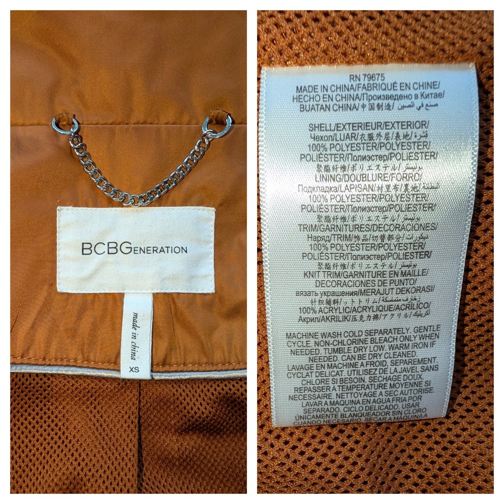 BCBGeneration XS Womens Ginger Brown Utility Jacket Moto Quilted Cinched Waist - Picture 4 of 10